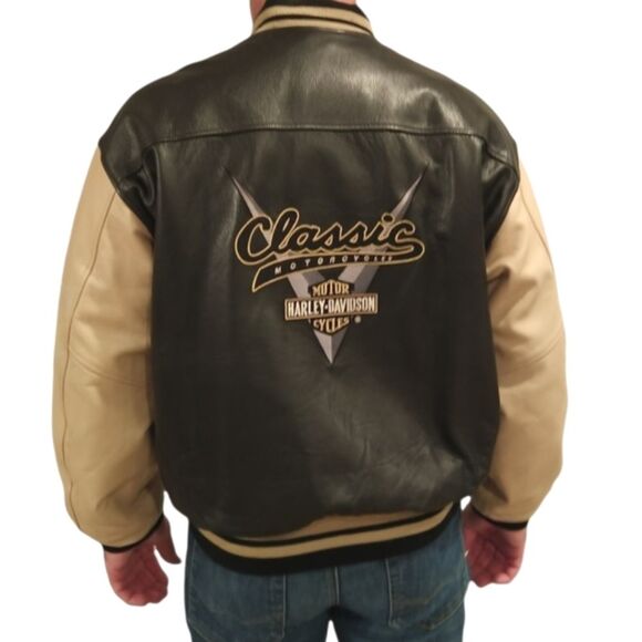 Vintage Harley Davidson Classic Varsity Bomber Leather Jacket Coat - Picture 1 of 13